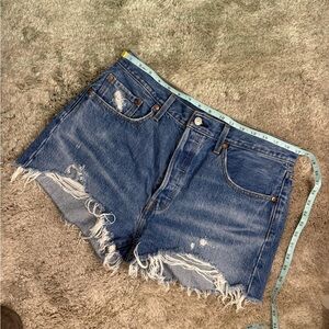 Levi's 501 Blue Distressed Jean Shorts Size 32